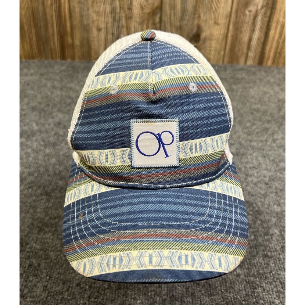 Ocean Pacific OP Big Logo Snapback Trucker Cap Adult OSFM Striped Mesh Hat